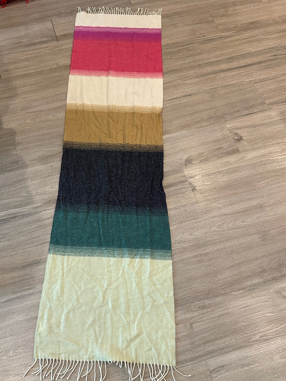 J. Crew Striped Gradient Wool Scarf in Pink, Cream, Tan, Navy, Teal, Light Green